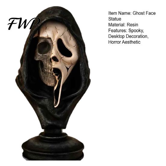 Gothic Home Decor Halloween Ghost Face Skeleton Bust Statue, Spooky Resin Figurine, Distressed Craft Collectible Tabletop Decoration for Party, Office