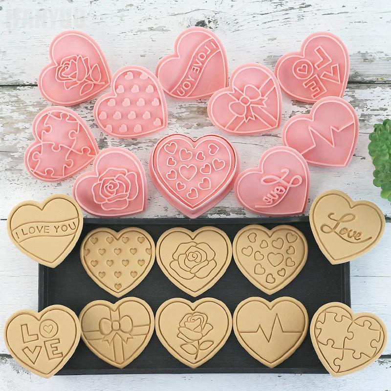 11 шт. Форма для печенья в форме сердца ко Дню святого Валентина, инструменты для резки печенья LOVE, формы для выпечки сахарных пирожных на вечеринку, кухонный инструмент для выпечки