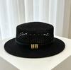 British retro belt flat top top hat straw knitted vacation hat women's spring summer breathable sun protection shade straw hat