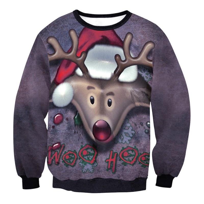 Christmas Sweatshirt Couples Santa Elk Print Long Sleeve Crew Neck Fall Casual Top