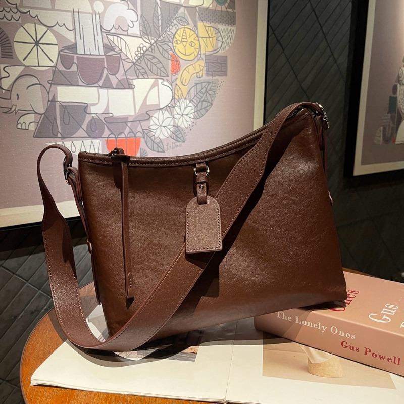 Genuine Leather Women's Bag Lazy Layer Plant Tanned Cow Pitot Bag Large Capacity Single Shoulder Simple All-in-one Crossbody Bag