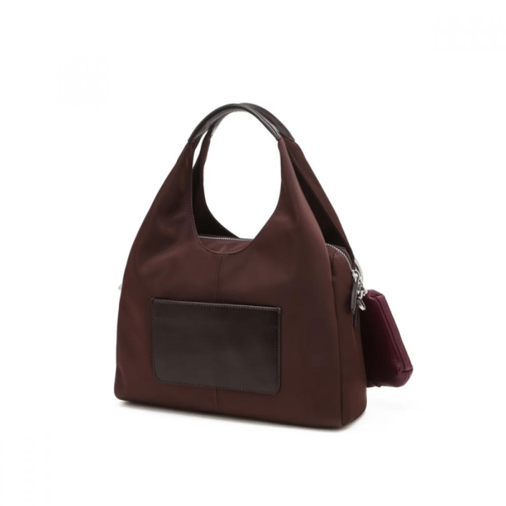 DakS Burgundy Leather Nylon Tote Bag S Dcba6f030d2