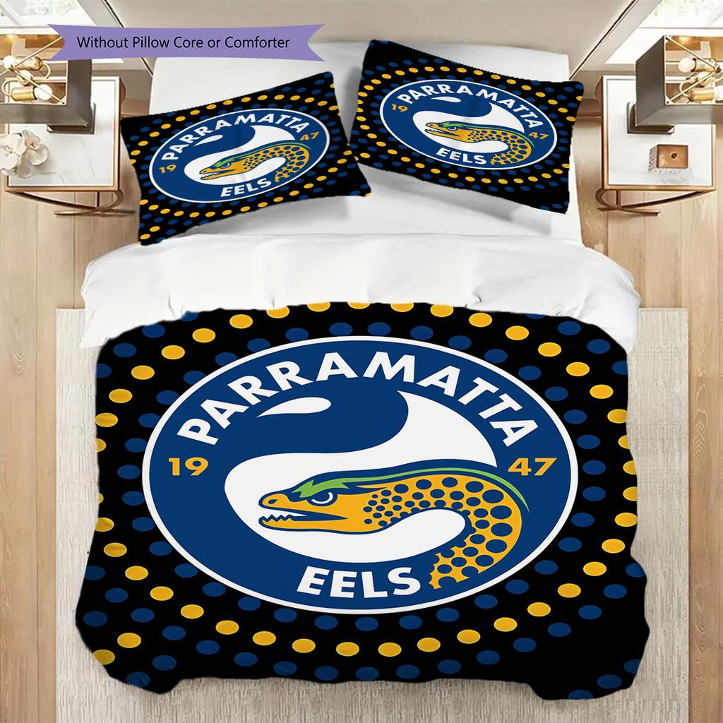 Parramatta Eels Pattern Bedding Quilt Set Quilt Cover Pillowcase Home Decoration Birthday Gift (1 * duvet cover + 2 * pillowcase, without core)