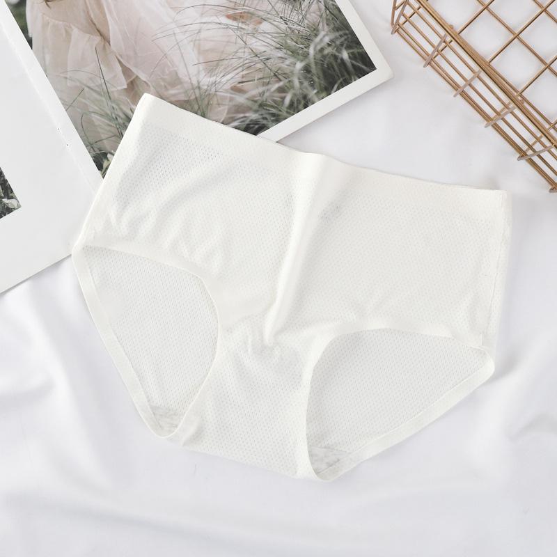 Женские бесшовные трусы-слипы средней посадки из ледяного шелка с дышащими отверстиями и хлопковой ластовицей