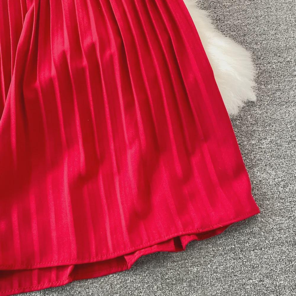 Летнее платье миди с V-образным вырезом и короткими рукавами 2022 года с заниженной талией и плиссировкой