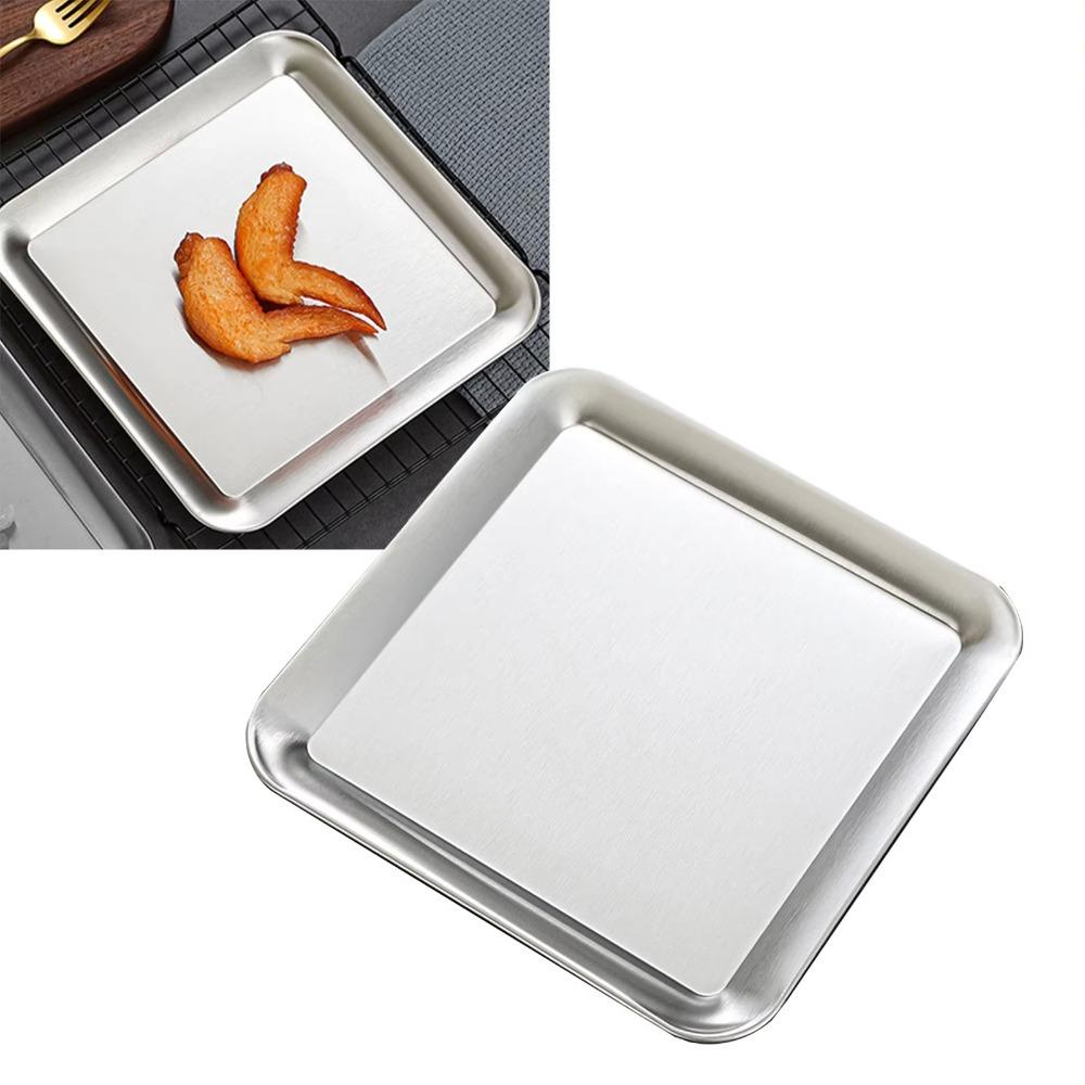 2PCS/SET Rustproof Stainless Steel Tray Flat Design BBQ Plate Serving Plate Shallow Tray Buffet