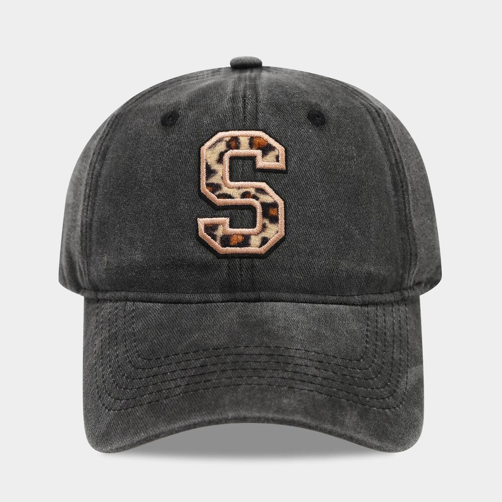 Black Baseball Cap, 26 English Letters Leopard Print Duckbill Hat, Women's Retro Fashion Sports Sun Hat, Trendy Cap