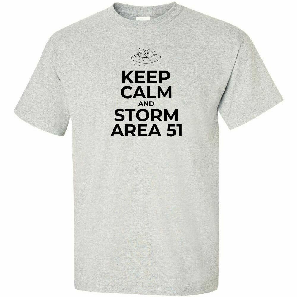 26 Keep Calm And Storm Area 51 Black Logo T Shirt NASA Meme Them Aliens UFO Event Unisex T-Shirt