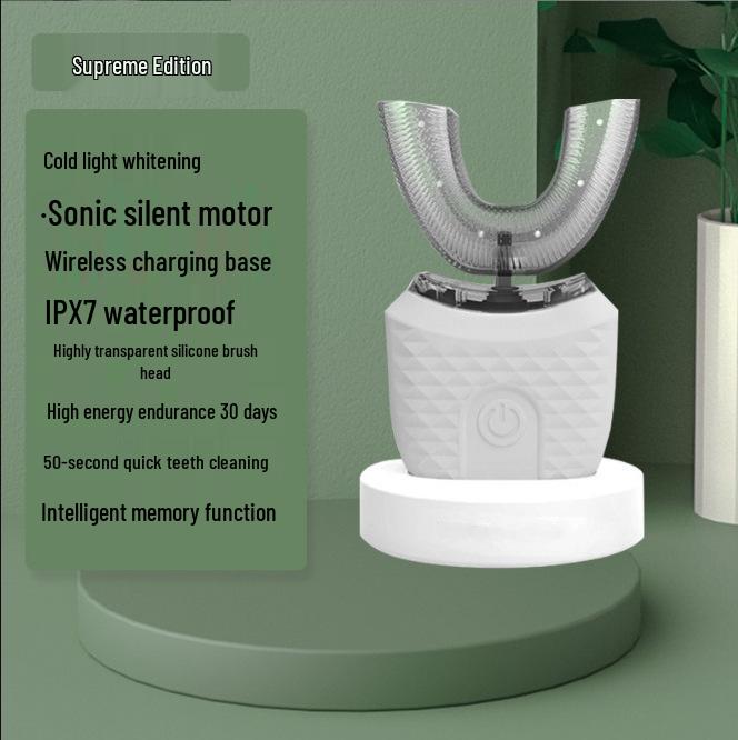Взрослая U-образная электрическая звуковая зубная щетка с таймером и мягкой силиконовой щетиной