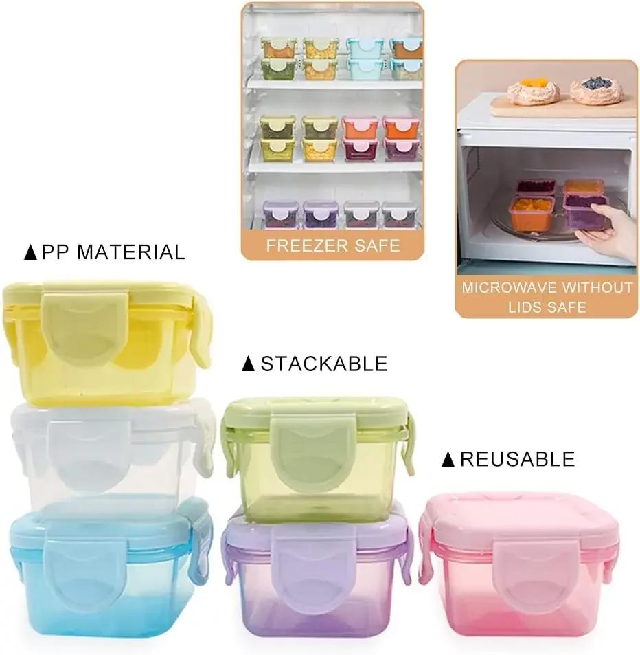 4Pcs Mini Food Storage Containers Leakproof Lids, Condiment Sauce Containers Mini Freezer Storage Containers Airtight Containers