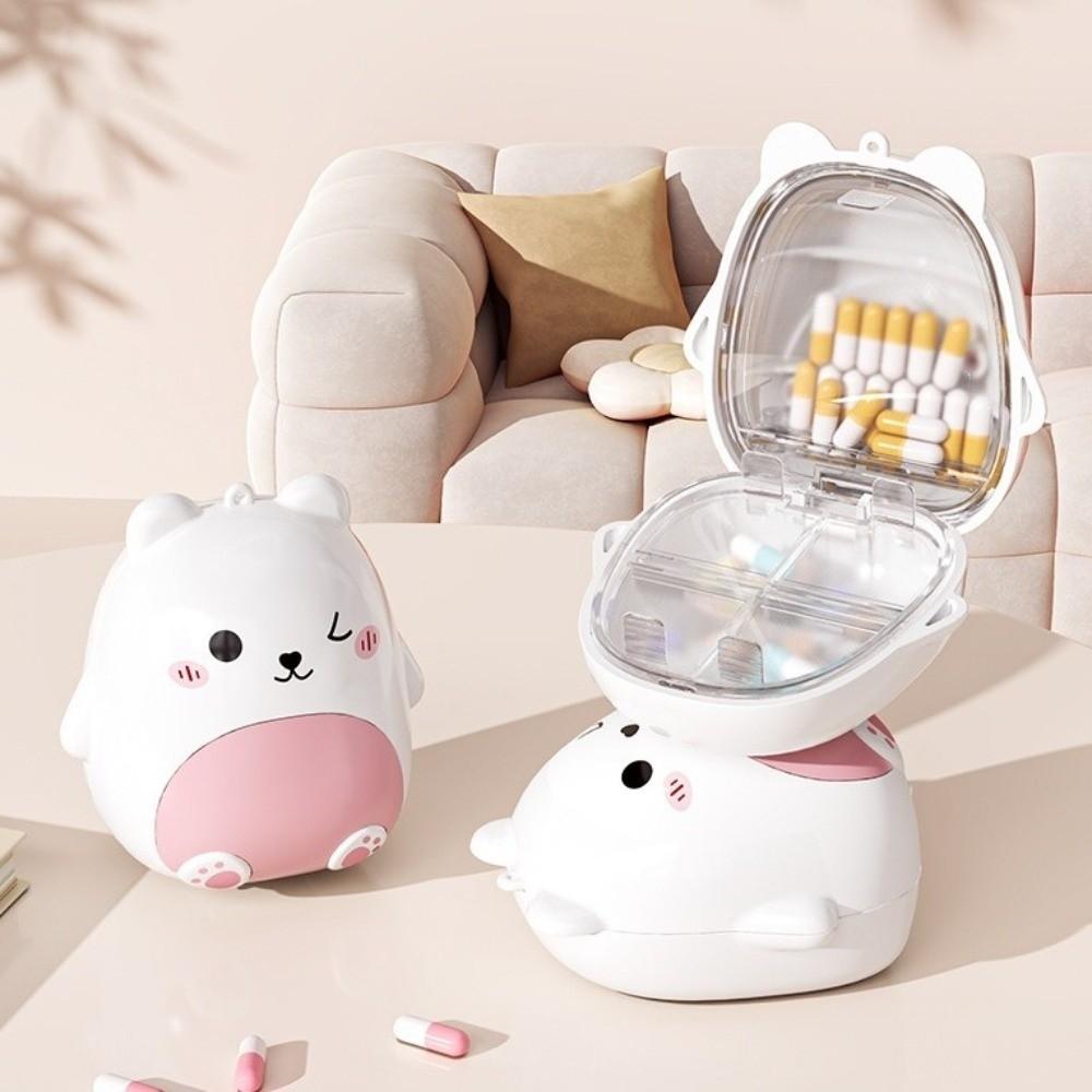 Cartoon Bear Drug Storage Case 5 Grids Mini Pill Organizer Portable Pill Dispenser Box for Travel