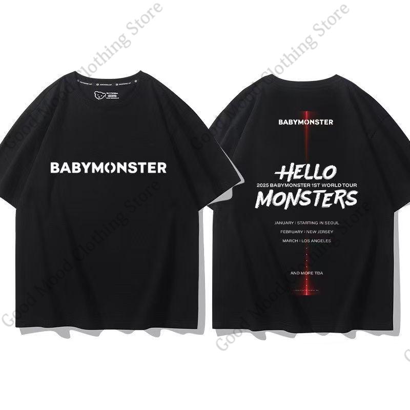 Футболка BABYMONSTER K-pop Мода HELLO MONSTER WE GO UP Концертная Футболка для Фанатов Одежда для Фанатов K-pop Хлопок Короткий Рукав Футболки