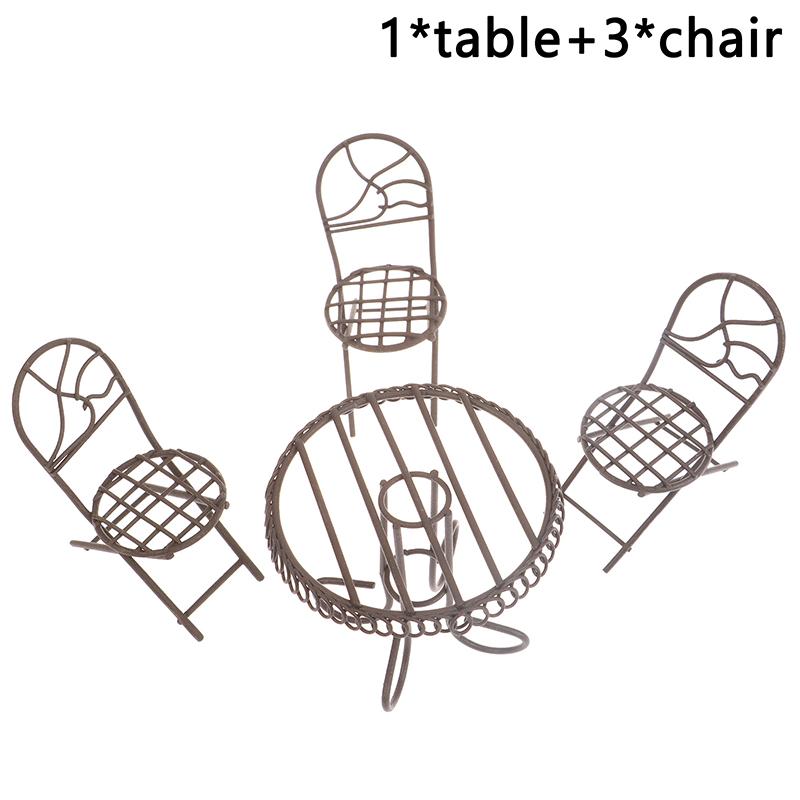1/12 Dollhouse Simulation Metal Table Chair Model Dollhouse Living Room Furniture Decoration Mini Park Fairy Garden Ornaments