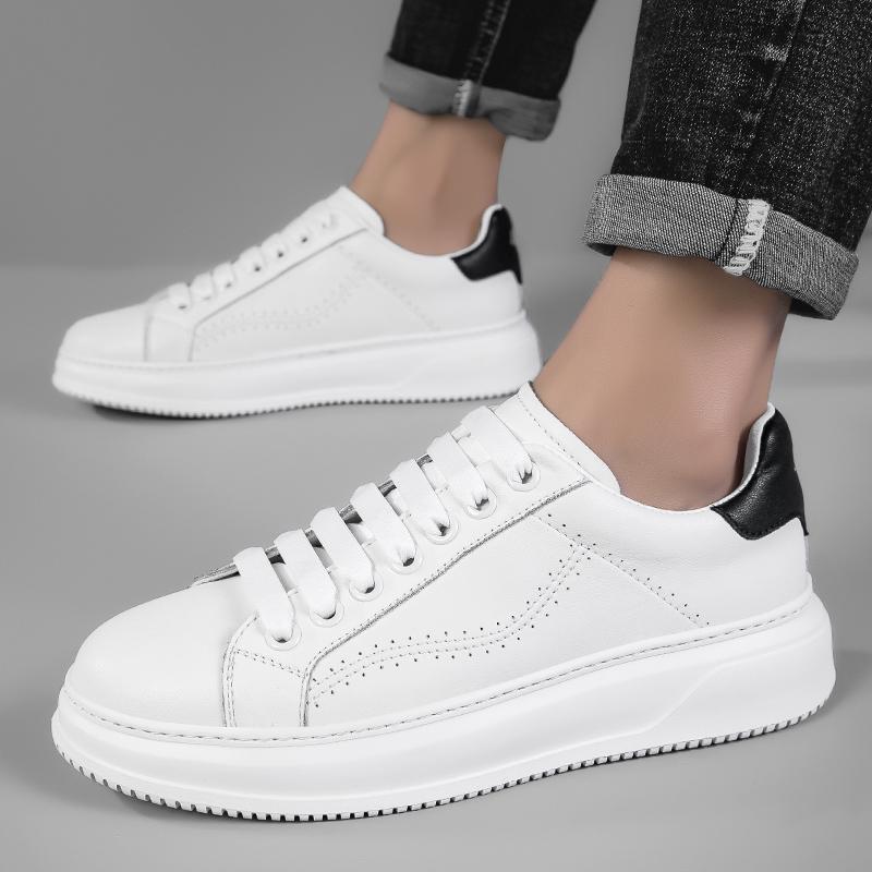 Мода Высокое качество толстая подошва мужские черно-белые кеды Повседневная спортивная обувь Молодежные трендовые кроссовки взрослые кожаные туфли Новые