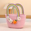 Easter Woven Basket with Handle Cotton Woven Bunny Egg Hunt Basket with Rabbit And Carrot Empty Easter Treat Bag for Gifts Candy