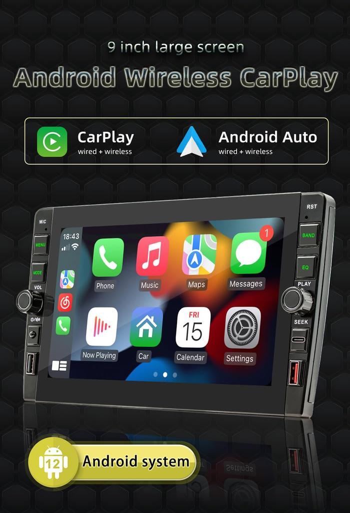8 Inch Touch Screen Car Radio Audio Player for CarPlay Compatible with AndroidAuto 2DIN Phone Mirror Ring with Support Rear View Camera and External