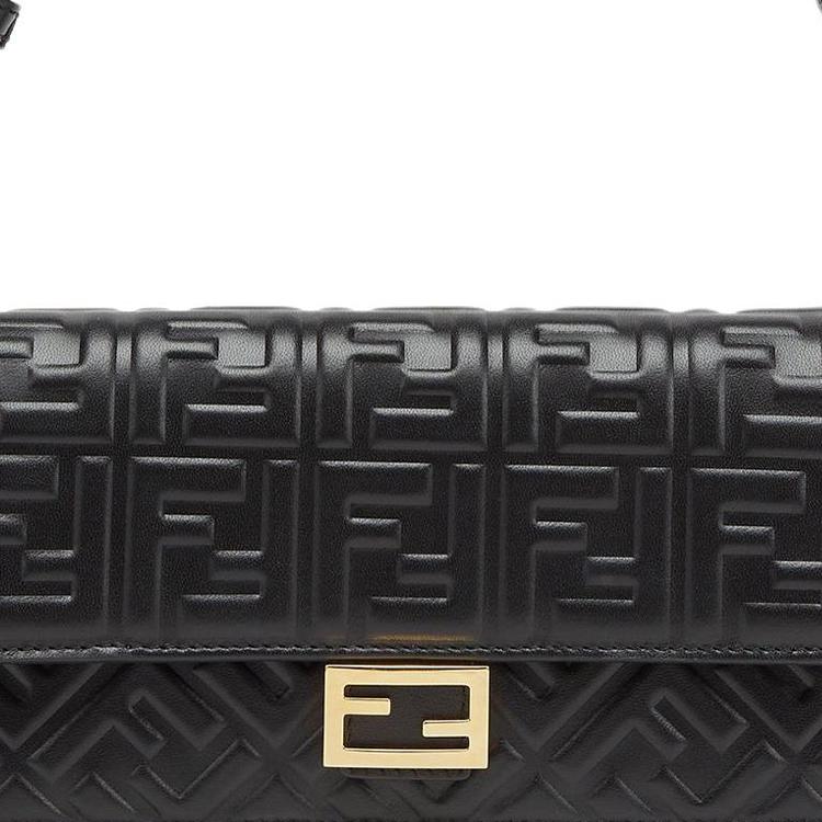 Fendi Baguette Removable Chain Shoulder Strap Flap FF Buckle Lambskin Crossbody Shoulder Bag Women bags Black 8M0498AAJDF0KUR