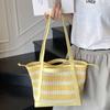 2025 new straw tote bag black and white striped holiday women's bag large capacity beach bag woven portable shoulder bag