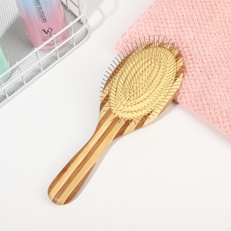 Professional Oval-shaped Natural Bamboo Hairbrush Anti-Static Airbag Scalp Massage Brush with Cushion Pin Paddle Detangling Comb
