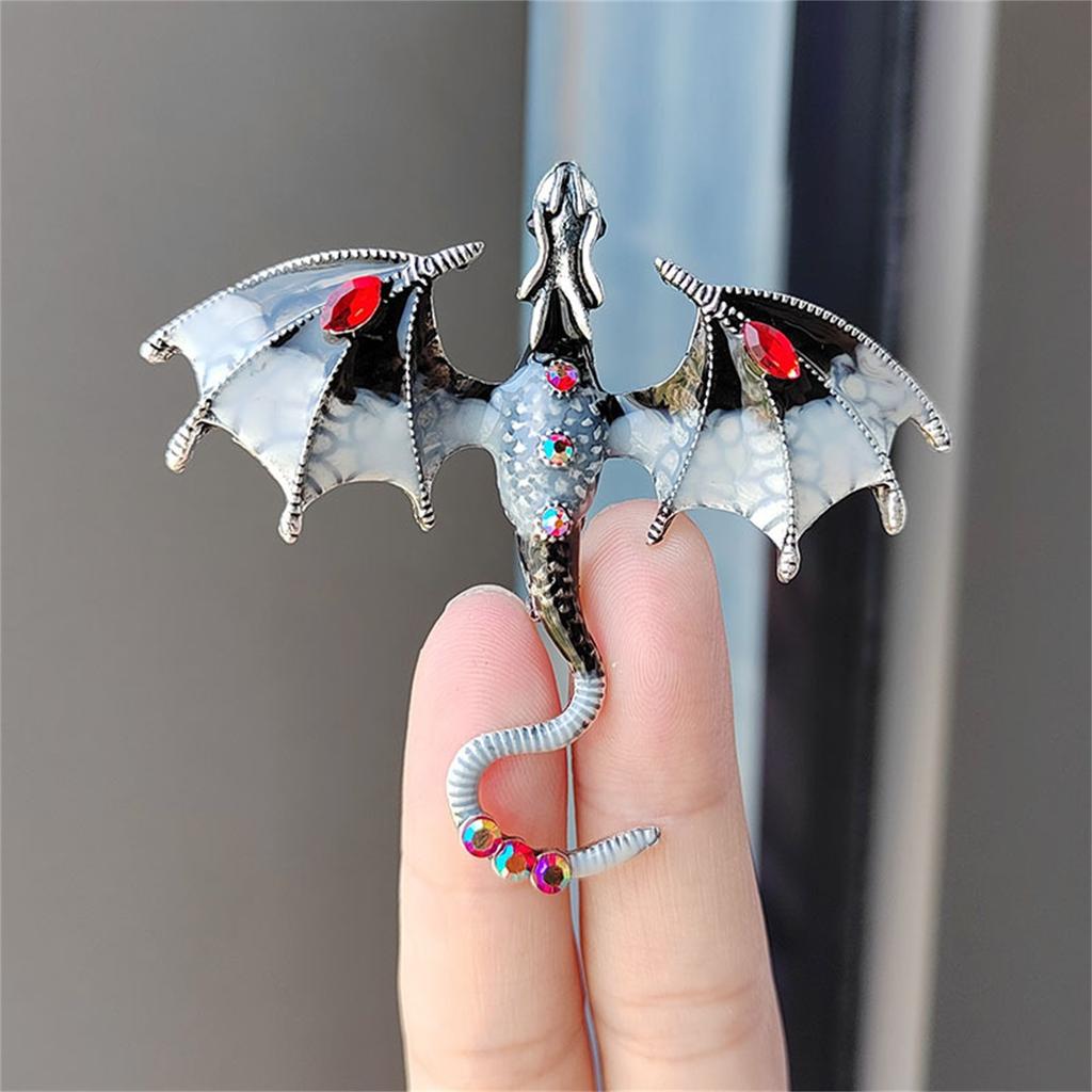 Colorful Enamel Dragon Brooch Pin For Men Women Retro Rhinestone Flying Dragon Cartoon Animal Lapel Pin Clothing Hat Decoration