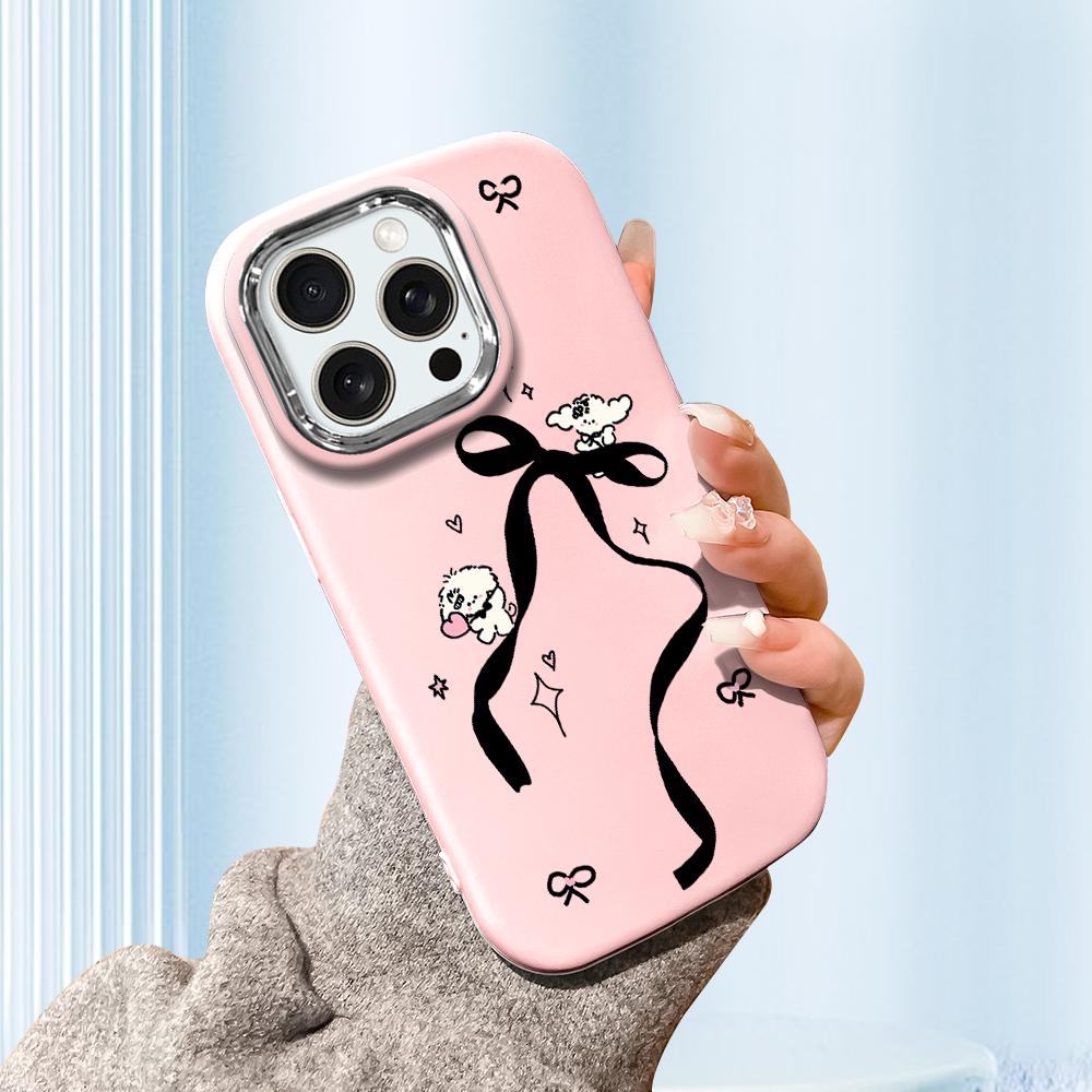 For Samsung A16 A15 A14 A13 S24 S23 Redmi 13C Note 13 12 11 Pro iPhone 16 15 Cartoon Bowknot Dog Soft Silicone Candy Color Phone Case