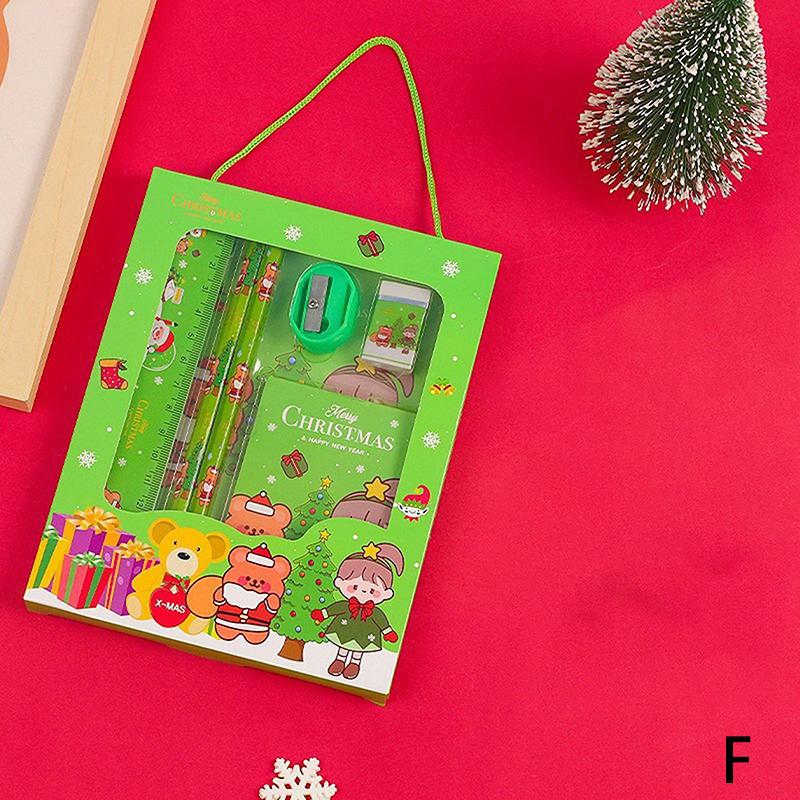 1 комплект рождественских канцелярских принадлежностей для детей, мультяшные карандаши, ластик, линейка, блокноты, набор ножей и карандашей, школьные принадлежности, подарок на день рождения