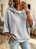 Autumn Plus Size Ribbed Batwing Sleeve Hooded Sweater for Women