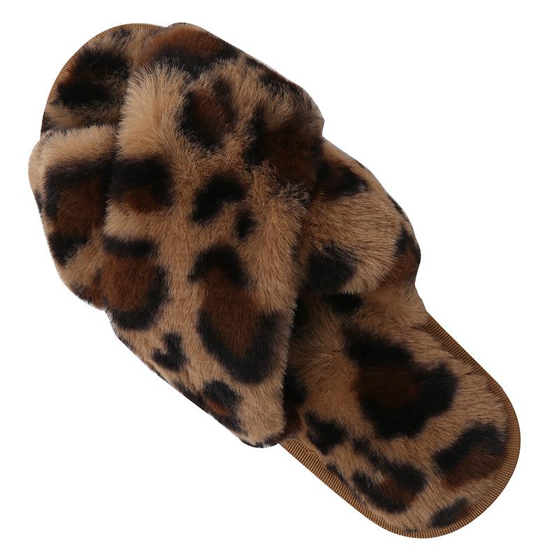 Women'S Plush Slippers Women'S Crossover Fur Slippers Casual Warm Cotton Drag