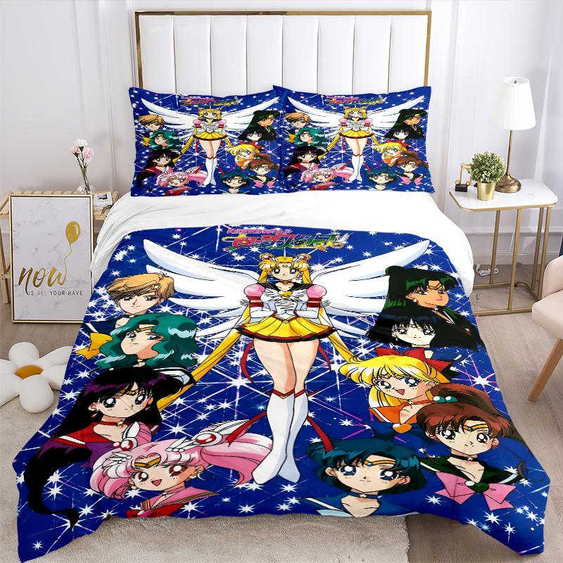 Sailor Moon Adventure Print 3Pcs Bedding Setduvet Cover With 2 Bedropillowcase Home Birthday Gift