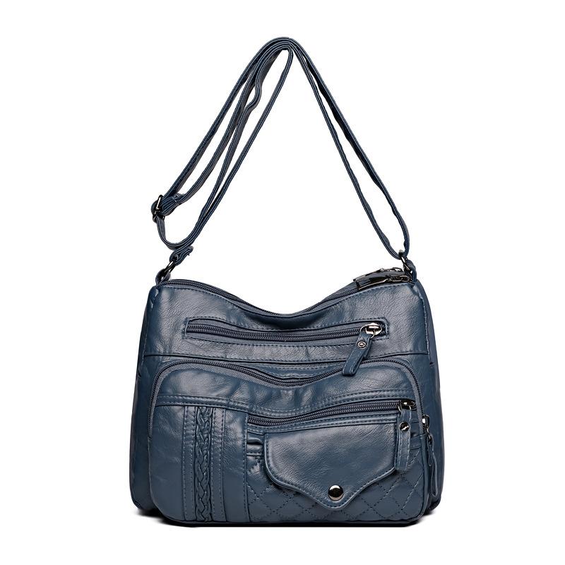 Fashion Retro Trend Four Seasons Soft Leather Multi-layer Multi-pocket Sewing Multi-layer Single Shoulder Oblique Span Women's Bag
