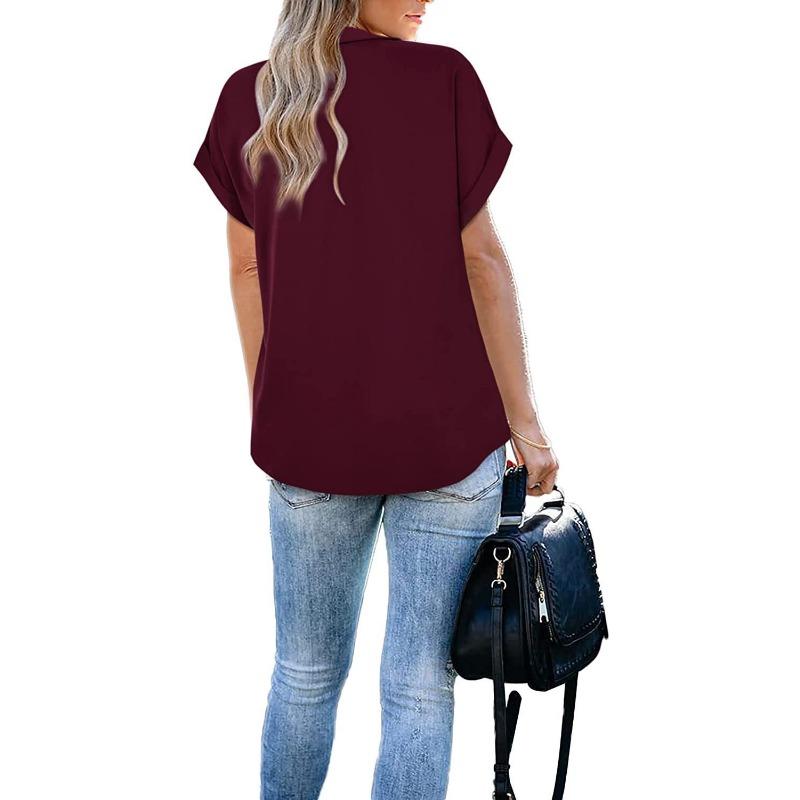 YYFS Women's Fashion Casual Summer Spring Solid Color Print Short Sleeve POLO Neck Blouses & Shirts