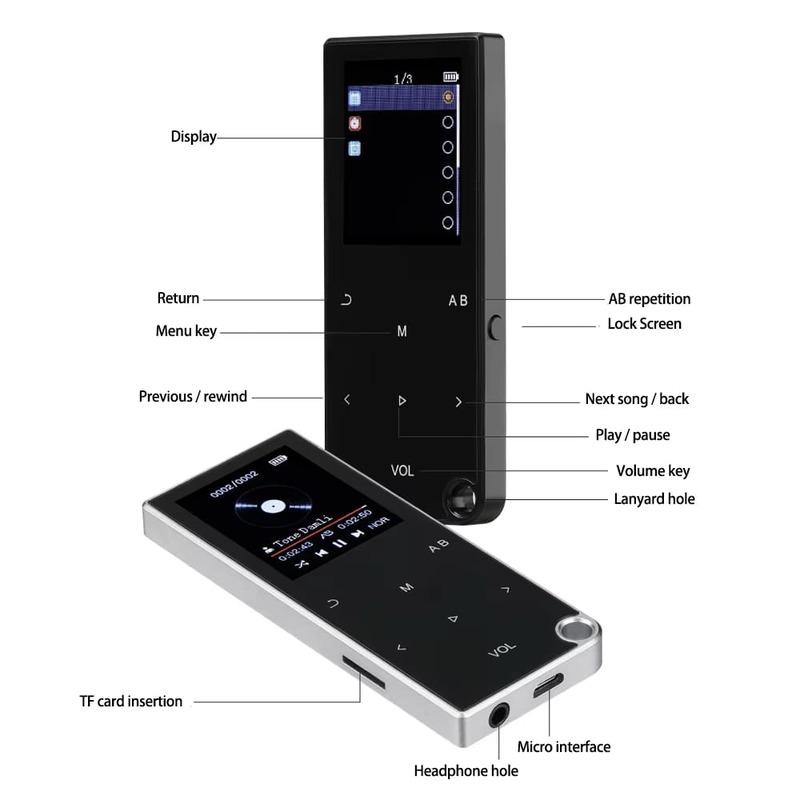 Bluetooth 5.0 Lossless MP3 музыкальный плеер HiFi портативный аудио Walkman с FM/электронной книгой/диктофоном/MP4 видеоплеером 2,4-дюймовый экран