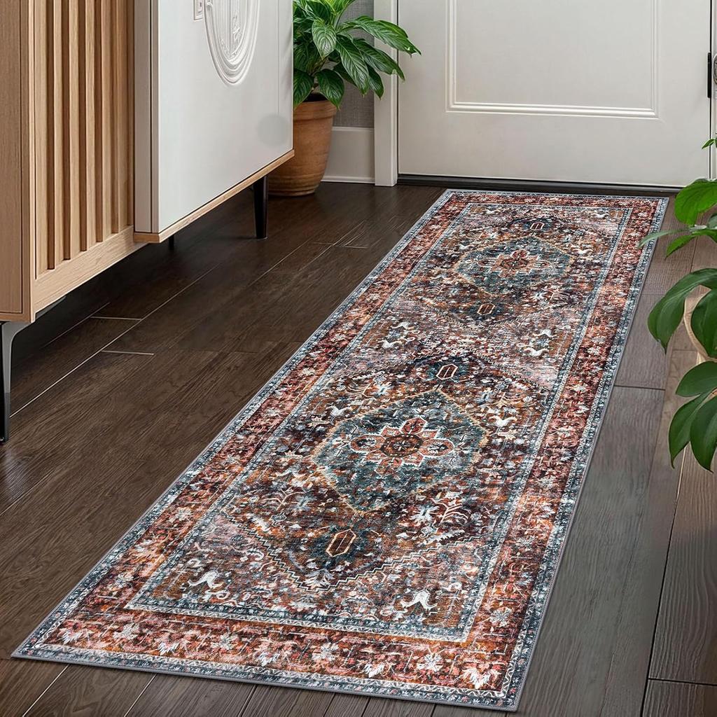 Vintage Persian Runner Rug, Non-Slip Hallway Carpet,Traditional Oriental Pattern Long Floor Mat for Entryway Home Decor