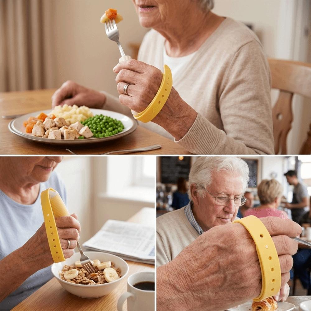 Silicone Handle Anti Tremor Fork Metal Main Adaptive Fork Anti Drop Aid Fork Self Feeding