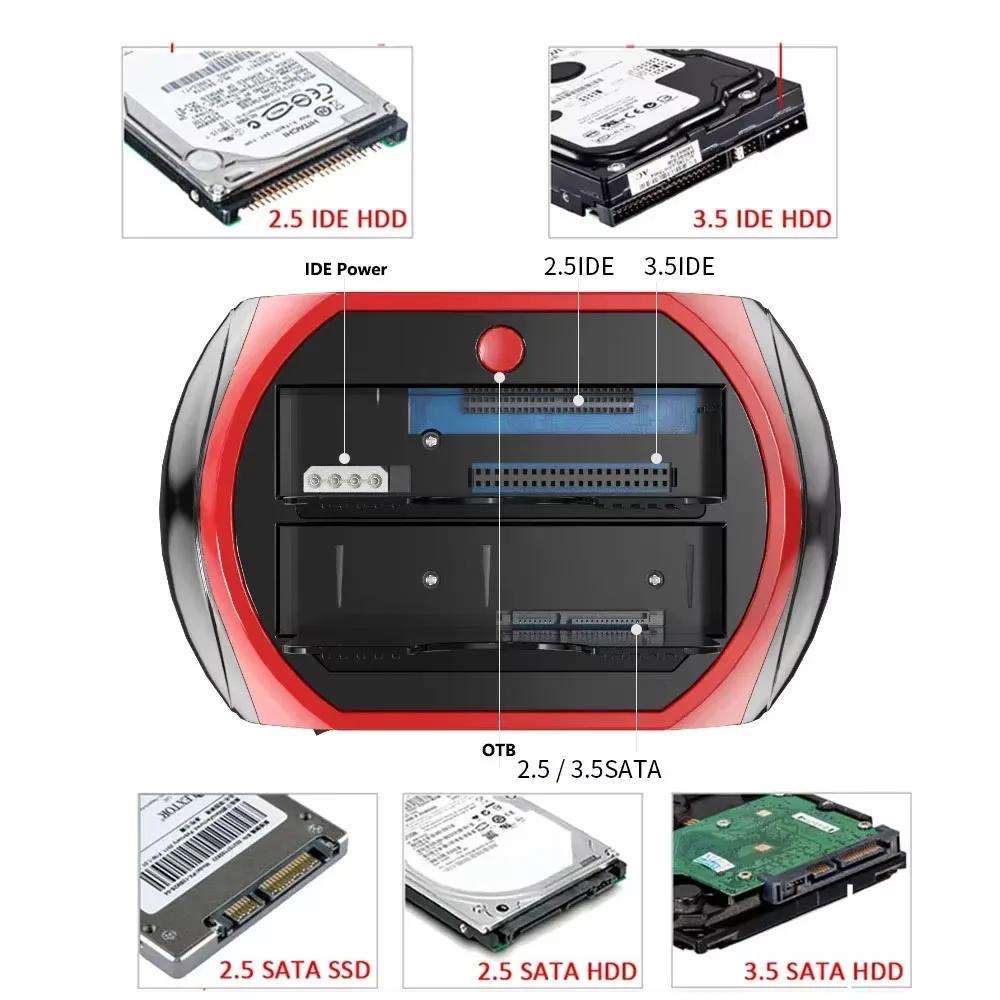 Двухдисковая внешняя док-станция для жестких дисков USB 3.0 с функцией 10-в-1 и кардридером