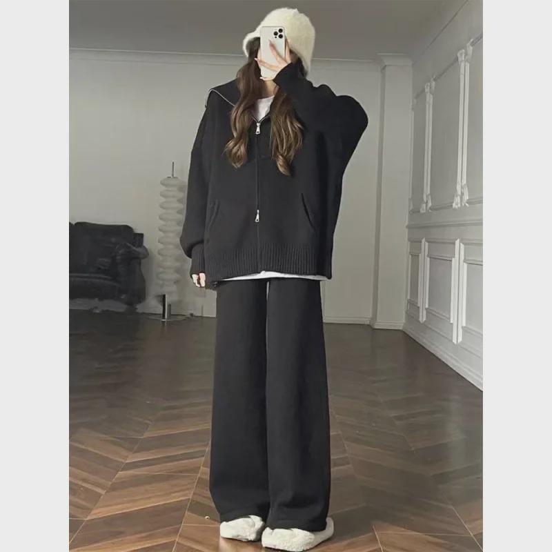 Milky Knit Sweater & Wide-Leg Pants Two-Piece Suit - Fashionable and Casual for Autumn/Winter 2024