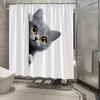 1pc Playful Grey Kitten Shower Curtain with Amber Eyes, Polyester Fabric, Curious Peeking Cat Design, Includes 12 Hooks,