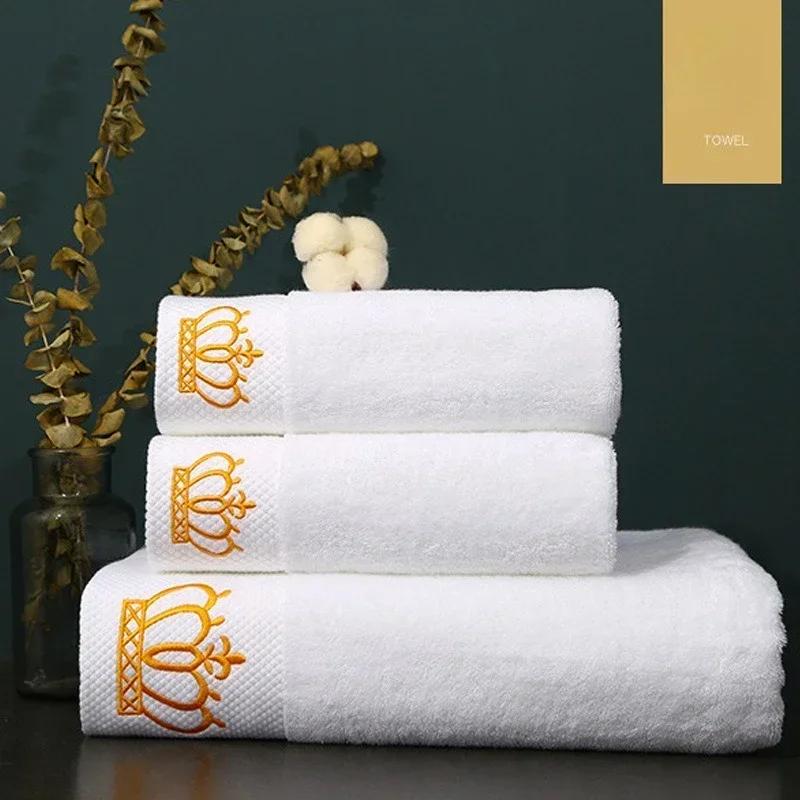 Embroidered Crown White Bath Towel 5stars Hotel Towels 100% Quality Towel Washcloths Towels Bathroom Ladies Face Wash Soft Towel