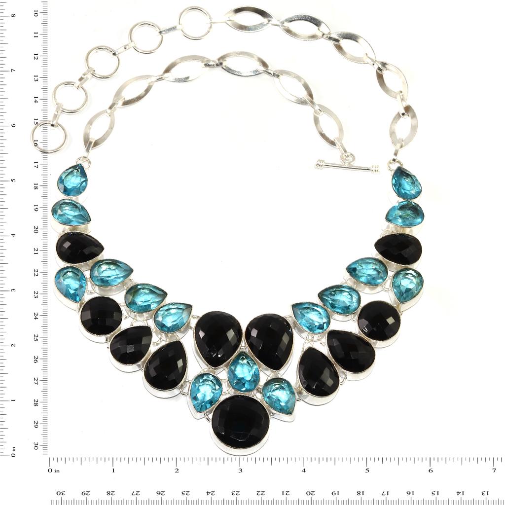 Black Spinal Swiss Blue Quartz Silver Jewelry Necklace 16-18''