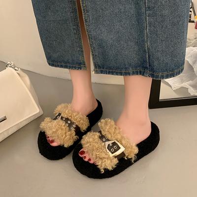 Модная обувь для женщин. Тапочки. Повседневные женские тапочки на платформе из флока. Мягкие шлепанцы. Плюшевые туфли 2024 года на плоской подошве из рима. Базовая ткань из резины. Женская обувь из флока.