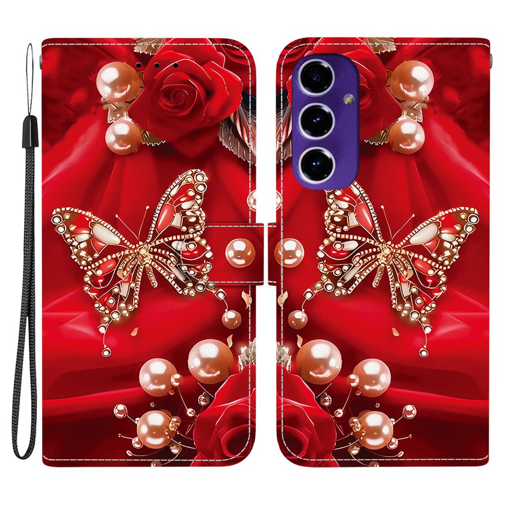 For Samsung Galaxy S24 FE Leather Case Stand Wallet Pattern Printing Phone Cover with Wrist Strap