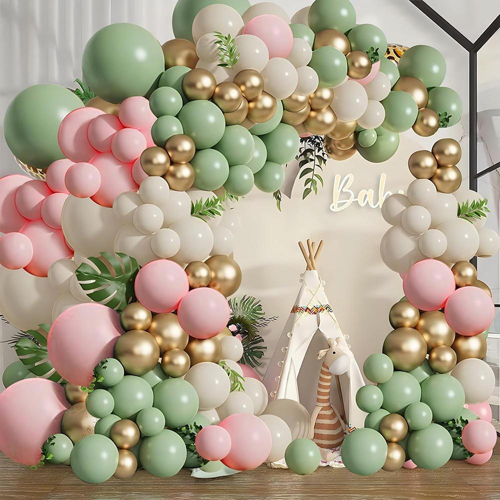 Sage Green Balloons Garlans White Sand Pastel Pink Gold Balloon Arch Kit Baby Shower Gender Reveal Kid Birthday Party Decoration