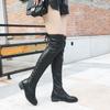 Fashion Above Over The Knee Women's Long Boots Elastic Thigh High Leather Black Middle Heel Ladies Shaft Shoes Round Toe Footwear New In