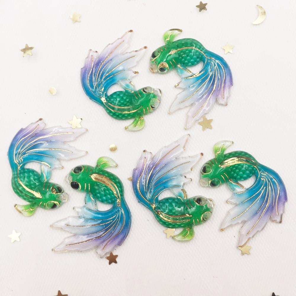 8 шт., блестящие цветные пуговицы в виде золотой рыбки из смолы, пуговицы с плоской задней частью, стразы для скрапбукинга, 1 отверстие, свадебная аппликация, украшения для рукоделия, ремесло