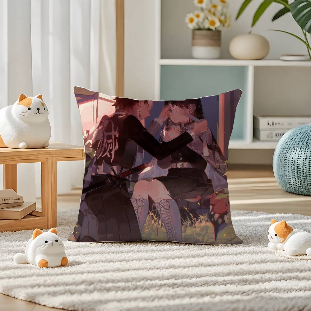 Demon Slayer Daki Gyutaro Anime Plush Pillow Cover Soft Short Plush Cushion Cover For Sofa Bedroom Home Decor Gift Decoration