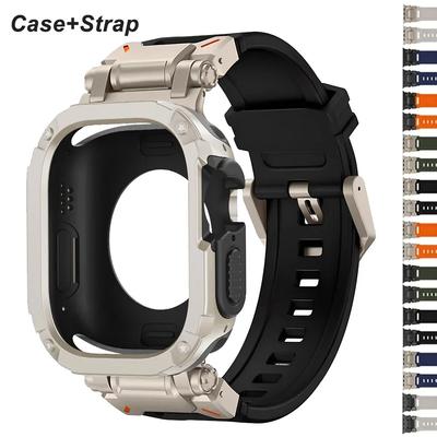 Ремешок+Чехол для Apple Watch Band Ultra 2 49 мм 44 мм 45 мм Защитный чехол из ТПУ Силиконовый браслет для IWatch Series 9 8 7 6 5 4