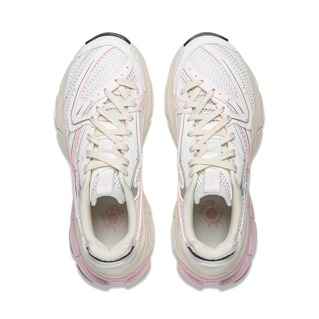Li Ning Xingji Амортизирующие износостойкие дышащие низкие массивные кроссовки женские Бело-розовые AGCW088-1