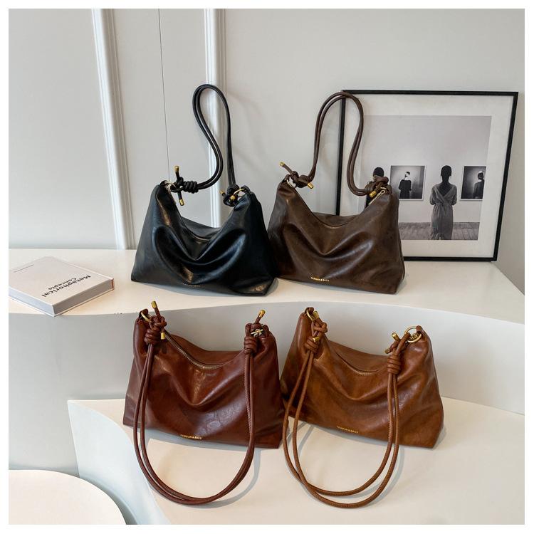 Сумка-тоут из искусственной кожи в стиле ретро для женщин, большая вместимость, сумки через плечо, роскошные модные коричневые сумки для шопинга, новинка 2024 года, большая сумка-хобо для подмышек