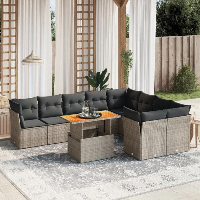 VidaXL Garden Lounge Set with Cushions 10 Pcs, Patio Sofas, Patio Furniture Set, Outdoor Furniture, Grey 3271011