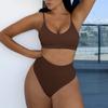 Women Swimsuits Push Up Bikini Ribbed High Waist Bikinis Set Solid Swimming Suits Female Swimwear Bathing Suit Beachwear